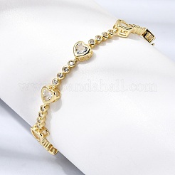 Heart Brass Micro Pave Cubic Zirconia Link Chain Bracelets for Women&nbsp;BJEW-A164-01G-01