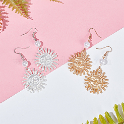 2 Pairs 2 Colors Alloy Sun with Smiling Face Dangle Earrings with Plastic Pearl Beaded&nbsp;EJEW-AN0001-82