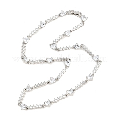 Brass Pave Clear Cubic Zirconia Heart Link Chain Necklaces&nbsp;KK-CBA4547-16B-P