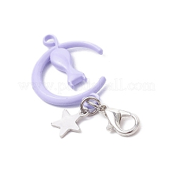 Spray Painted Alloy Moon with Cat Pendant Decoration&nbsp;HJEW-JM03198