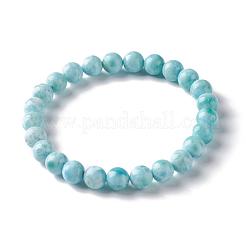 Natural Larimar/Pectolite Round Beaded Stretch Bracelet&nbsp;BJEW-A120-01B