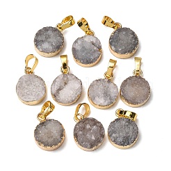 Flat Round Dyed Natural Druzy Agate Pendants&nbsp;G-F229-18A
