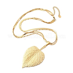 304 Stainless Steel Leaf Pendant Double Layered Necklaces for Women&nbsp;NJEW-U051-02G