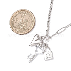 Alloy Crystal Rhinestone Heart Key Lock Pendant 304 Staniless Steel Rolo Chain Paperclip Chain Necklaces for Women&nbsp;NJEW-JN05620