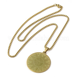201 Stainless Steel Flat Round with Constellation & Sun Pendant Necklaces&nbsp;NJEW-P293-08G