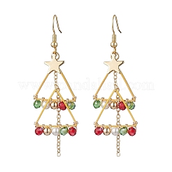 Brass Shell Pearl Bead Dangle Earrings&nbsp;EJEW-TA00670
