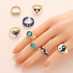 9Pcs 9 Style Alloy Enamel Signet Finger Rings and Cuff Rings Set&nbsp;RJEW-LS0001-58