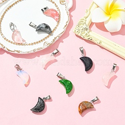 10Pcs Moon Natural & Synthetic Mixed Gemstone Pendants&nbsp;G-YW0002-21
