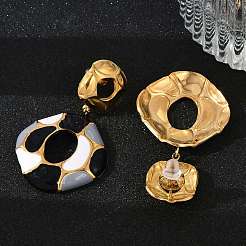 304 Stainless Steel Enamel Dangle Stud Earrings for Women&nbsp;EJEW-F353-01G-02