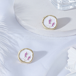 1Pair Oval with Flower Pattern Alloy Enamel Stud Earrings&nbsp;EJEW-LP0008-017