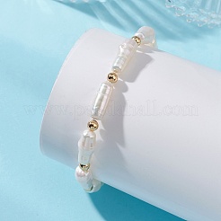 Natural Baroque Keshi Pearl & Brass Beaded Stretch Bracelets for Women&nbsp;BJEW-JB13685
