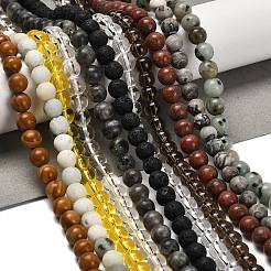 Natural Flower Amazonite/Map Stone/Sesame Jasper/Glass Beads Strands&nbsp;G-P562-C-01