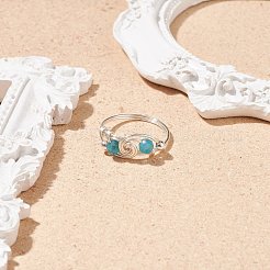 Natural Apatite Beaded Spiral Finger Ring&nbsp;RJEW-TA00049-01
