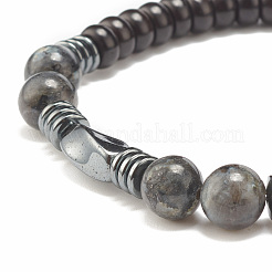 2Pcs 2 Style Coconut & Natural Larvikite & Watermelon Stone Glass Stretch Bracelets Set&nbsp;BJEW-JB07832