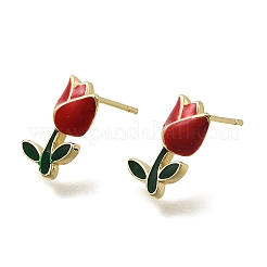 Brass Enamel Flower Stud Earrings&nbsp;EJEW-P322-05G