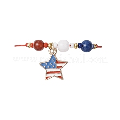 Independence Day Natural Carnelian & White Jade & Dyed Yellow Jade Gemstone Round Beads Braided Bracelets&nbsp;BJEW-MZ00178-02