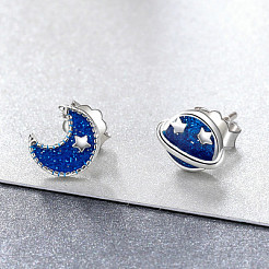 Anti-Tarnish Rhodium Plated 925 Sterling Silver Enamel Stud Earrings&nbsp;EJEW-FF0008-010P
