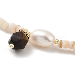Natural Tiger Eye Beads Charm Necklace with Natural Shell & Pearl Beaded Chains&nbsp;NJEW-K251-01