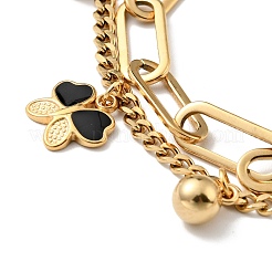 Resin Butterfly and Round Ball Charm Multi-strand Bracelet&nbsp;BJEW-G639-30G