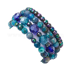 4Pcs Round Natural Chrysocolla & Lapis Lazuli Beads Stretch Rings for Unisex&nbsp;RJEW-JR00750