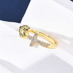Brass Micro Pave Clear Cubic Zirconia Cuff Rings for Women&nbsp;RJEW-U047-15G
