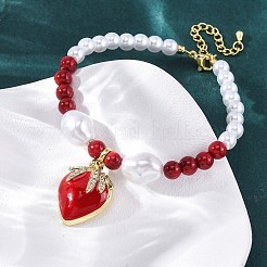 Strawberry Brass Micro Pave Clear Cubic Zirconia Charm Bracelets&nbsp;BJEW-G740-04G