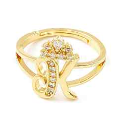 Clear Cubic Zirconia Initial Letter with Crown Adjustable Ring&nbsp;LS-RJEW-M139-17K