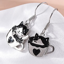 Brass Cat Shape Dangle Earrings&nbsp;EJEW-C130-02P