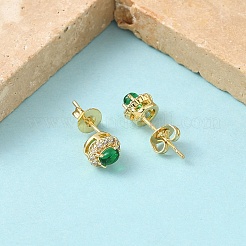 Oval Brass Micro Pave Clear Cubic Zirconia Stud Earrings&nbsp;EJEW-Z144-08G