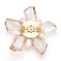 Natural Pearl & Glass Flower Brooches for Women&nbsp;JEWB-N001-05G