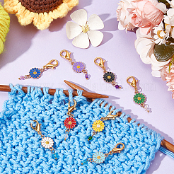 20Pcs 10 Colors Flower Alloy Enamel Pendant Stitch Markers&nbsp;HJEW-NB00034