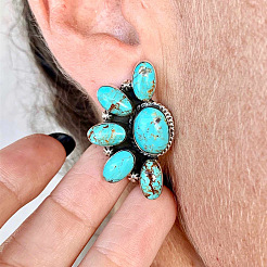 Bohemian Style Flower Alloy & Synthetic Turquoise Stud Earrings&nbsp;FS-WG437DA-01
