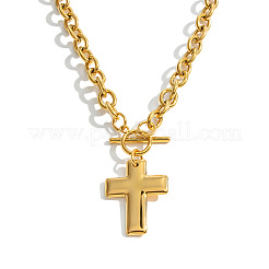 304 Stainless Steel Religion Cross Pendant Necklaces with OT Clasps for Women&nbsp;QD6259-1