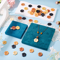 90Pcs 6 Colors 2-Hole Wood Flower Buttons&nbsp;BUTT-TA0001-40D