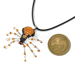 Braided Glass Seed Bead Spider Pendant Necklaces&nbsp;NJEW-MZ00036-02