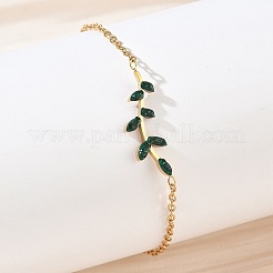 304 Stainless Steel Rhinestone Leaf Link Bracelets&nbsp;SA-CBA5F76-03G-03