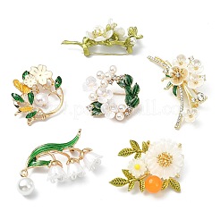 6Pcs 6 Styles Daisy & Leaf Resin Pins&nbsp;JEWB-CJ0002-96