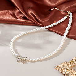 1Pc Alloy Crystal Rhinestone Bowknot Pendant Necklaces&nbsp;NJEW-LP0001-59