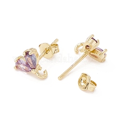 Rack Plating Brass Cubic Zirconia Stud Earrings Findings&nbsp;MAK-I684-10G-RS