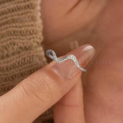 Wave Shaped 925 Sterling Silver Micro Pave Clear Cubic Zirconia Finger Rings&nbsp;FS-WG6021D-05