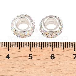 Polymer Clay Rhinestone European Large Hole Beads with Silver Color Plated Brass Cores&nbsp;FPDL-R002-15
