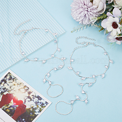 2Pcs Brass Clear Cubic Zirconia Box Chain Bracelets for Women&nbsp;BJEW-BBC0001-09S