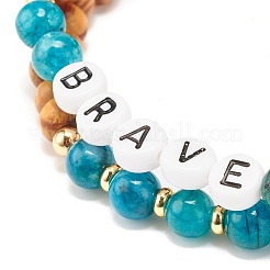 Natural Wood Round Beads Stretch Bracelets Sets&nbsp;BJEW-JB07347