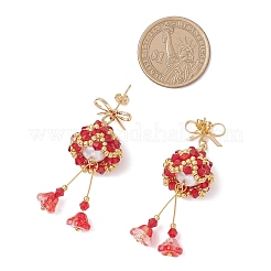 Christmas Bell Brass Glass Dangle Stud Earrings&nbsp;EJEW-MZ00612-03