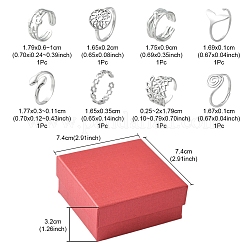 8Pcs 8 Style Whale Tail & Wave & Flower & Vortex & Snake Stainless Steel Open Cuff Ring Set&nbsp;RJEW-FS0001-02