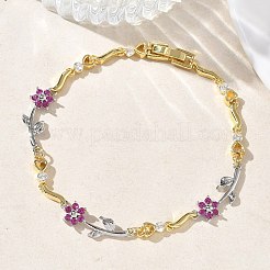 Brass Micro Pave Cubic Zirconia Link Chain Bracelets for Women&nbsp;BJEW-C156-04B-01GP