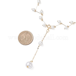 304 Stainless Steel & Plastic Imitation Pearl Link Chain Round Pendant Y Necklaces&nbsp;NJEW-JN05419