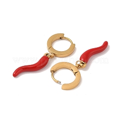 3 Pairs 304 Stainless Steel Enamel Horn of Plenty/Italian Horn Cornicello Hoop Dangle Earrings for Women&nbsp;EJEW-K279-06G