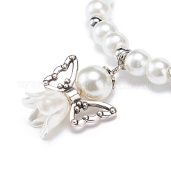Glass & Plastic Imitation Pearl Beaded Stretch Bracelet with Alloy Fairy Charm for Women&nbsp;BJEW-JB08704