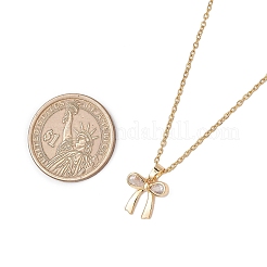 Brass Pave Clear Cubic Zirconia Bowknot Pendant 304 Stainless Steel Cable Chain Necklaces for Women&nbsp;NJEW-JN05356